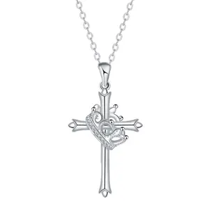 Rotatable Zircon Cross Clavicle Chain Cross Crown Necklace Women's Jewelry Gift