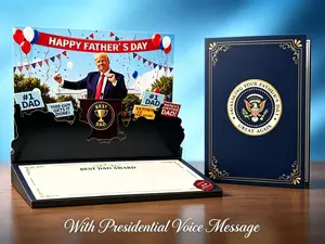 SummerVibes Talking Donald Trump Pop Up Fathers Day Card with Light & Sound - Plays Trump's Real Voice, Funny 3D Pop Up Greeting Card, Presidential Podium Scene, Funny Trump Fathers Day Surprise for Dad