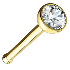 14K Yellow Gold Bezel Set Diamond Nose Bone Stud