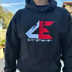 Makabelico Hoodie - Black Hoodie with Red and White Letter E Design, Long Sleeve, Regular Fit, Casual Style