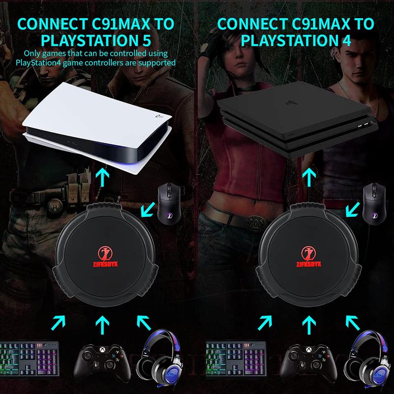 C91 AimBox Keyboard Mouse Adapter for PS4/Xbox/Switch | 0.8ms Ultra-Low Latency MnK Converter | Plug & Play FPS/Apex Legends/RTS Gaming for Warzone/R6 Siege | Dual-Chip Stability