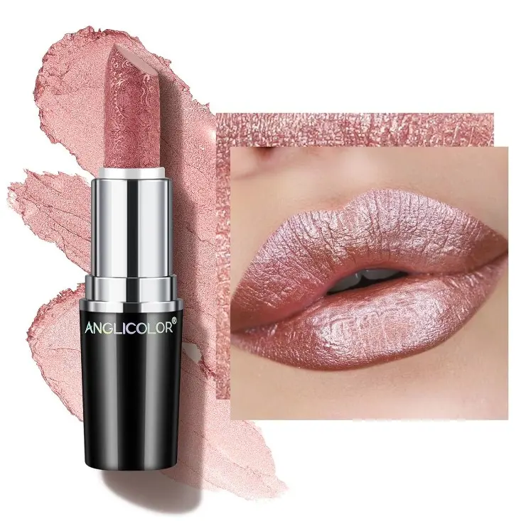 Anglicolor Glitter Metallic Nude Pink Lipstick,High Impact Lipcolor,Lightweight Hydrating Formula Smooth and Non-Sticky,Lipstick For Women,Full-Coverage Lip Makeup(07 PURE ENVY, 4g)