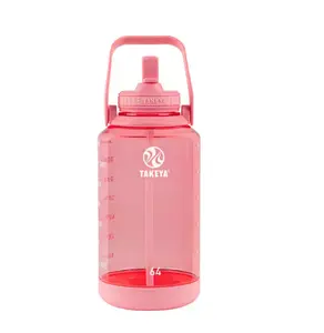 Takeya 64 oz. Tritan Plastic Straw Motivational Bottle Wide Handle Flutter Pink - Botella de agua