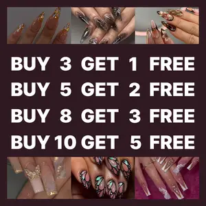 Buy 10 Get 5 Free! [Machine-Made] 24pcs Press-On Nails with Rhinestones & Flowers – French Style Glue-On Nails for Women & Girls Full Cover Shiny Glitter Long Lasting Quality