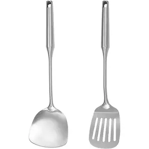 Stainless-Steel Turner Spatula Set, Set of 2, Slotted Turner, Wok Spatula, Heavy Duty Metal Kitchen Utensils for Cooking