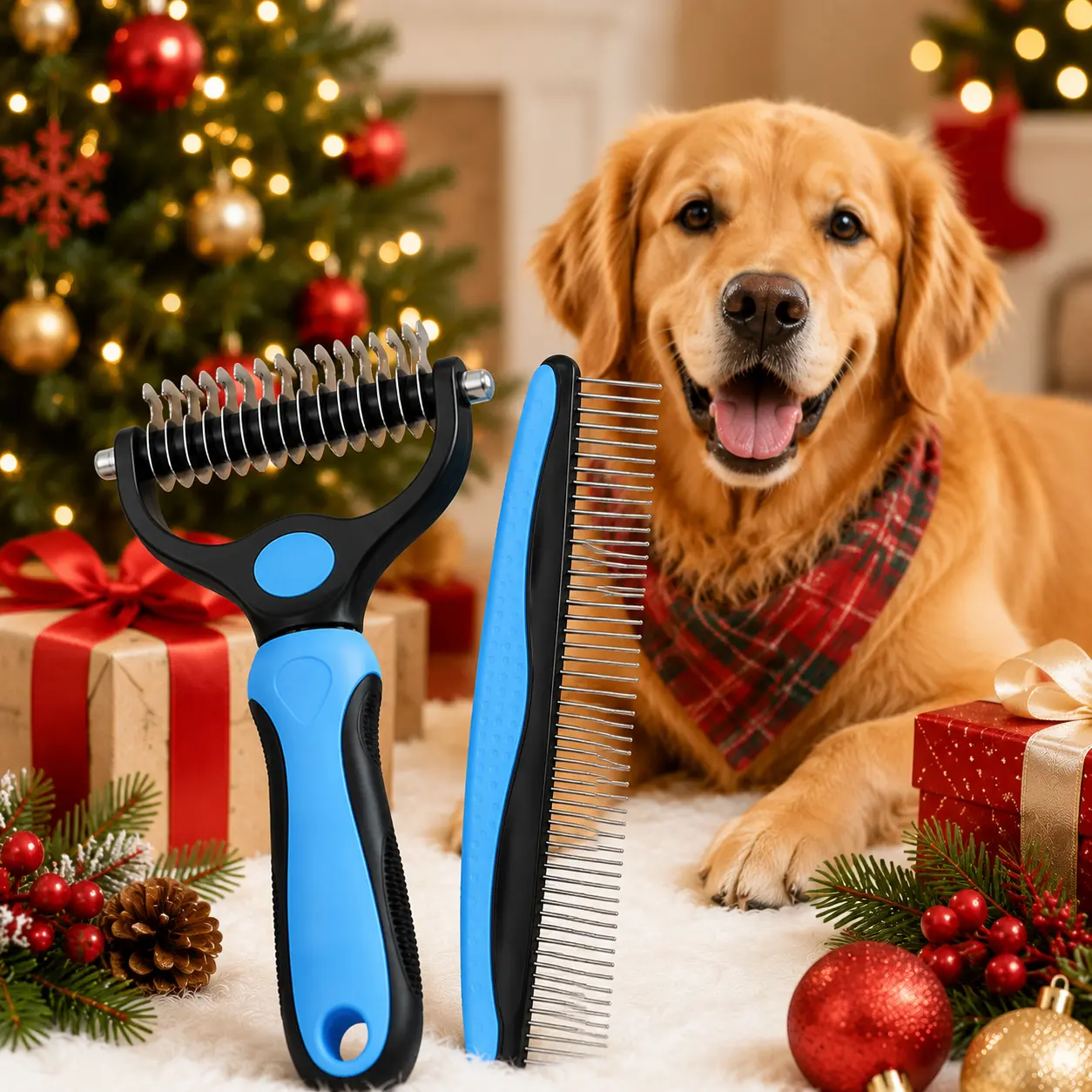 Dog & Cat Grooming Detangling Comb 2-Piece Set - Ultra-Wide Underlayer Design for Loose Hair Removal, Fur Reduction, Shine Enhancement, Ideal Pet Gift poodle brush