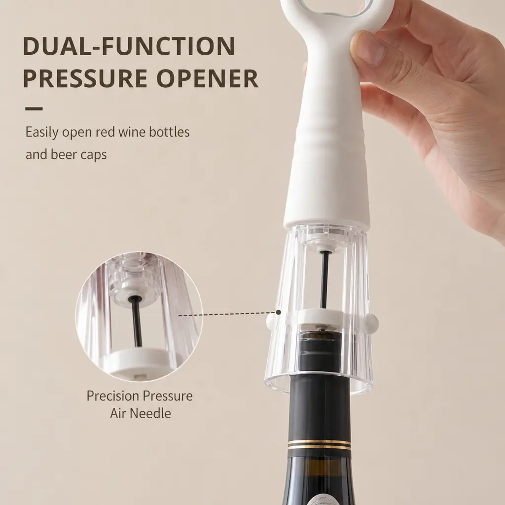1 Count 2-in-1 Air Pressure Red Wine Opener, for Red Wine and Beer Bottles, with Foil Cutter, Suitable for Home Kitchen and Daily Party Use