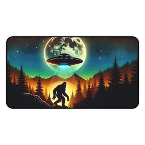 UFO Bigfoot Desk Mat: A perfect Bigfoot-themed mouse pad featuring a mythical alien creature.