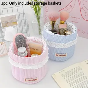 Cute Quilted Makeup Cosmetics Storage Basket, Scalloped Baskets, Organizing Baskets, Multifunctional Large Capacity, Desktop Organizer for Home Office