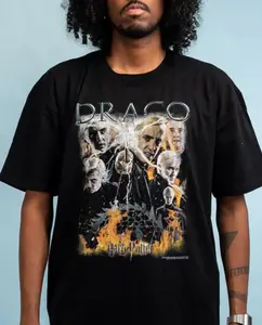 Draco Malfoy Vintage Wizard World Slytherin Voldemort Officially Licensed Cotton T-Shirt Crewneck Basic Casual Classic