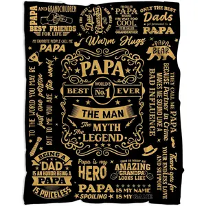 Grandpa Blanket 60x50in, Papa Gifts from Grandkids Grandchildren, Gifts for Grandpa, Throw Blankets for Grandfather, Presents from Granddaughters Grandsons for Father's Day Birthday Christmas