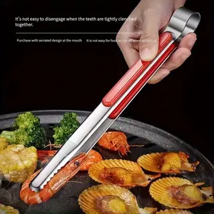 1-piece Stainless Steel Food Tongs, for Grilling, Roasting Meat, Steak, Buffet, Multi-purpose Food Clamp, Heat-resistant Kitchen Tongs