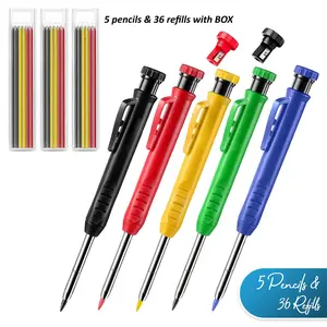 Carpenter Pencil 5 pack With Sharpener and 36 Refills - Mechanical Lead Advancement System Multifunctional Stationery