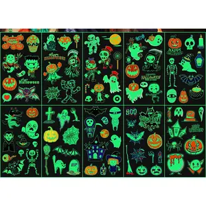 New Children's Cartoon Night Light Halloween Tattoo Sticker Shining Funny Pumpkin Face Sticker Holiday Temporary Holiday Stickers