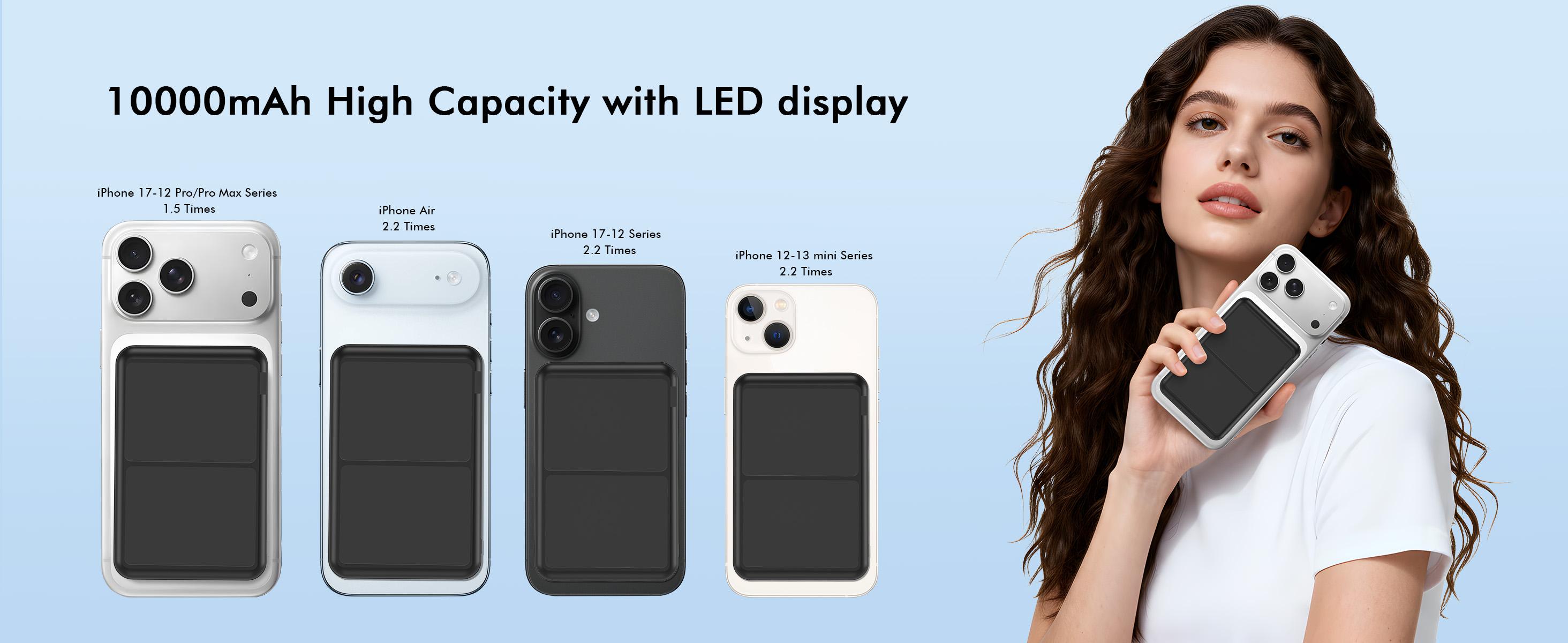 Power Bank / Portable Charger / Magnetic Power Bank / Portable Battery Pack — Magnetic Portable Wireless Fast Charger — 10,000mAh Wireless Power Bank — Supports 22.5W PD Fast Charging — Features LED Display — Compatible with iPhone 12–17 Series