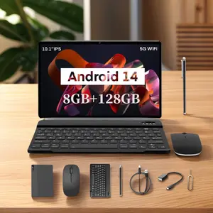 10.1 Inch Android 14 Tablet PC, 8GB RAM (4GB + 4GB Extend), 128GB Storage (64GB + 64GB Extend), Dual Cameras, Keyboard Included, Tablet With Keyboard