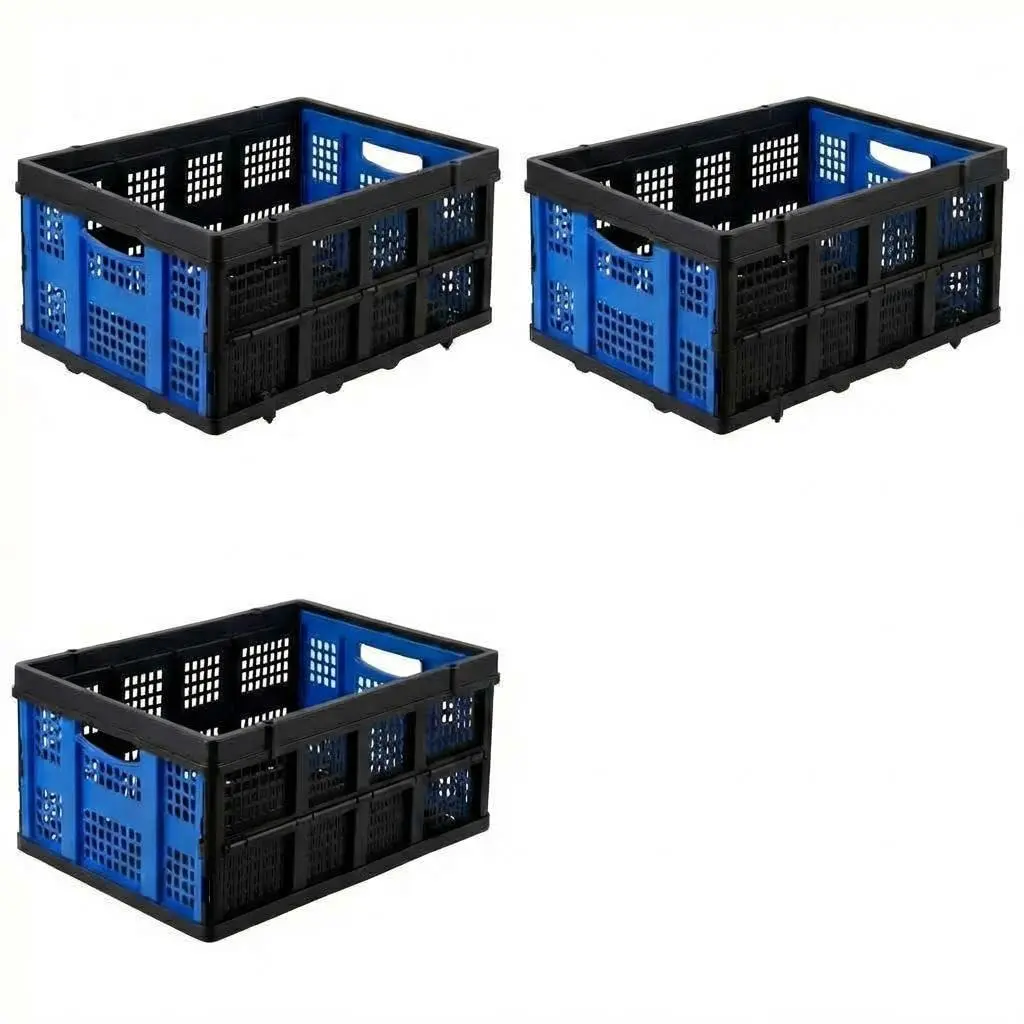 GARVEE 3Pack Blue Collapsible Storage Baskets Foldable Plastic Crates Stackable Organizing Bins