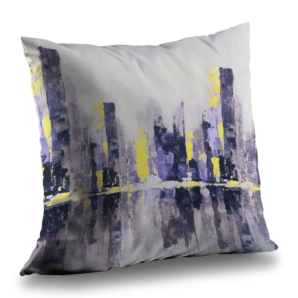 360 Stand 14x14 in. Poly Twill Weave Abstract Purple Cityscape Urban Art Throw Pillow - Easy-Clean Textiles, Soft Furnishings, Contemporary Home Decor Accessory, Square Cushion, Soft Cushion, Decorative Cushion, Abstract Style Standard Pillows