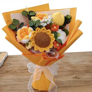 Handmade Crochet Sunflower Bouquet, Crochet Flower Bouquet、Romantic Gift for Her, Mother's Day, Graduation, Anniversary, Birthday, Wedding, Home Decor