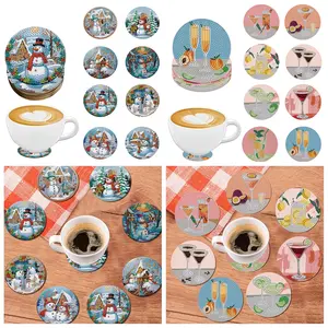 8pcs/set DIY Christmas Diamond Art Coasters No Holder - Snowman Patterns Crystal Rhinestone Diamond Art Coasters for Drinks, Wooden Desktop Art Coasters for Home Office Coffee Shop Restaurant Cup Decor, Great Xmas Gifts for Friends and Family