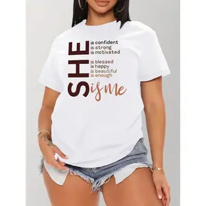 Letter Print T-shirt, Casual Short Sleeve Crew Neck Top For Spring & Summer, Women's Clothing