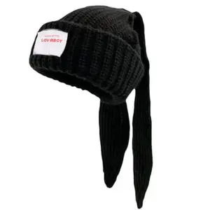 Cute Rabbit Ear Winter Beanie Hat, Casual Soft Comfortable Warm Knit Hat for Fall & Winter, Fashion Crochet Skull Cap for Men Women