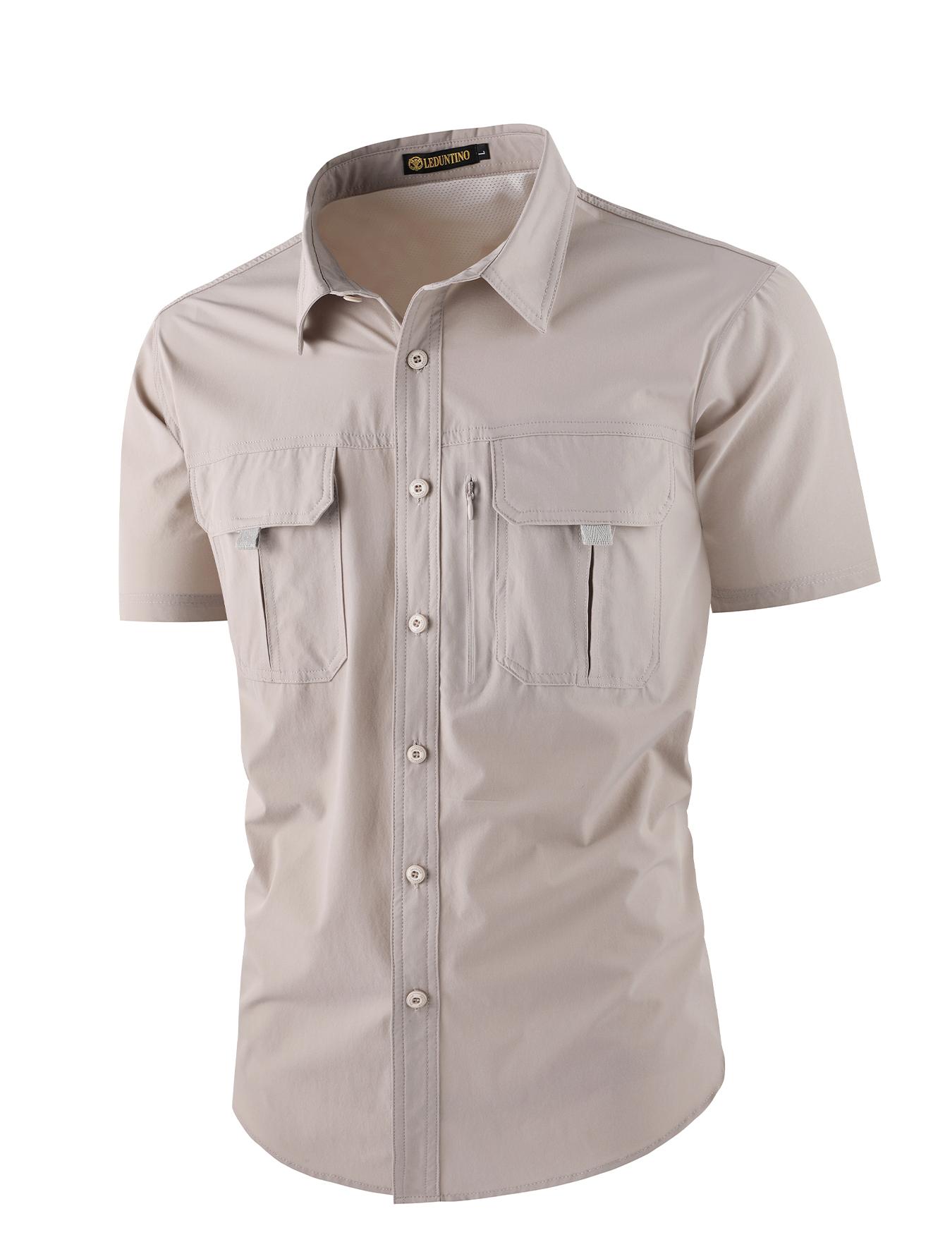 LEDUNTINO Men's American-Style Casual Button-Up Short-Sleeve Loose Nylon Shirt - Plain, Hidden Ventilation Holes, High-Quality Breathable Fabric, Button Collar, Summer Beach Wear, Stylish Male Clothing, Mens Gifts, Father's Day Gifts for Husband, Clothes