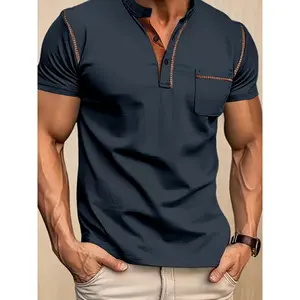 Summer 2024 European And American Men's Short Sleeve Henley Shirt