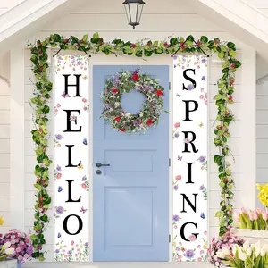 PAUSEBOLL Hello Spring Porch Banner Sign Decorations Spring Door Front Door Decorative Hanging Floral Butterfly Banner Porch Decorations Outdoor for Home Office Holiday 12x72in