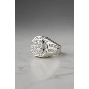 Men's 925 Sterling Silver 2.5ct Moissanite Statement Ring, Size 12