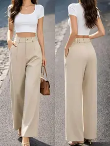 Elegant Women's Fashion Solid Color Straight Leg Pants, Stylish and Comfortable, Perfect for Everyday Wear, Versatile and Chic