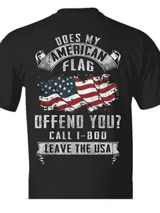 Men'sPlusSizeAmericanFlagT-Shirt-SoftandBreathableCottonFabric, Eye-Catching"DoesMyAmericanFlagOffendYou? PatternPrinting, RegularRoundNeckShortSleeveT-Shirt, SuitableforCasualandWorkWear, ChristmasplussizeT-shirts, MachineWashable