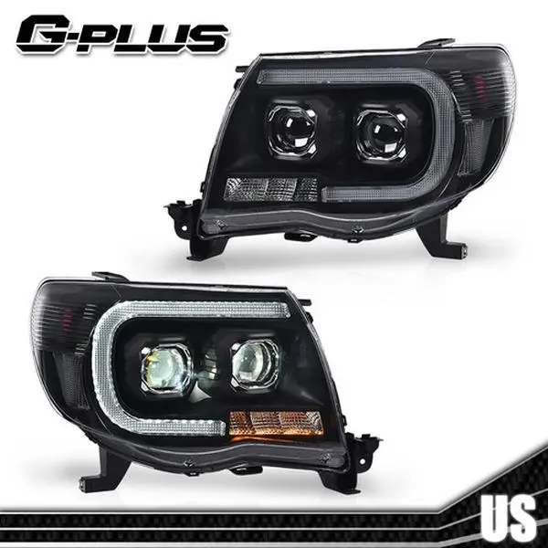 G-PLUS Headlights for 2005-2011 Toyota Tacoma Clear Black Dual LED Projector Headlights Headlamps New
