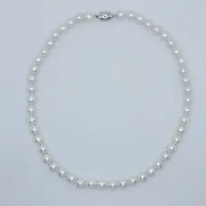 【Live】PEARLISM White Seedless Pearl Princess Necklace Freshwater Seedless Full String Pearl Necklace (8-9mm) Big Size 45cm With bean clasp-AFAN007