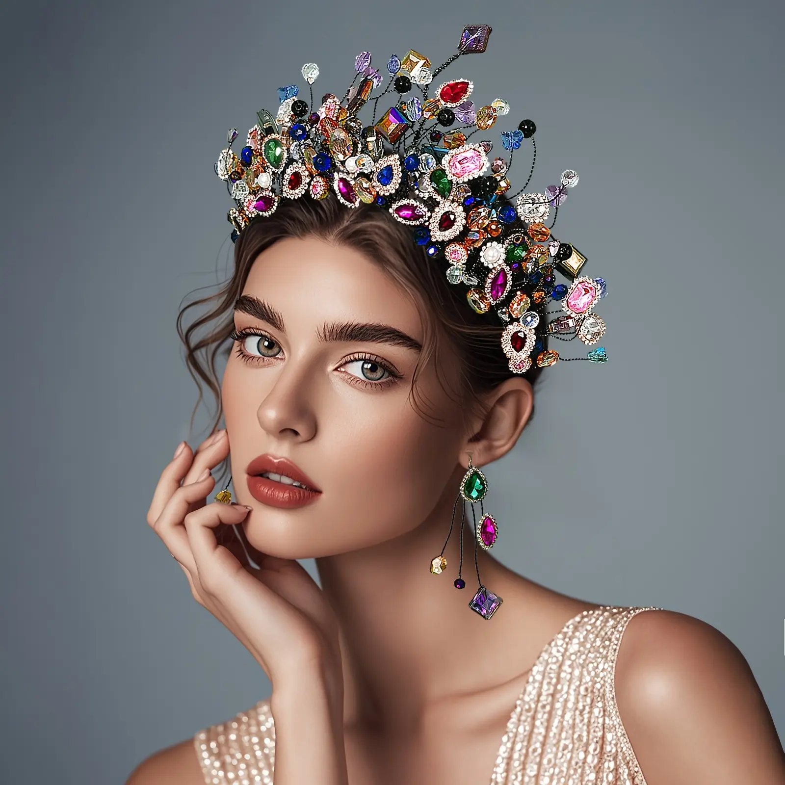 Baroque Crystal Hairband, Colorful Statement Rhinestone Hairpiece for Women, Wedding, Prom & Party Crown, Female