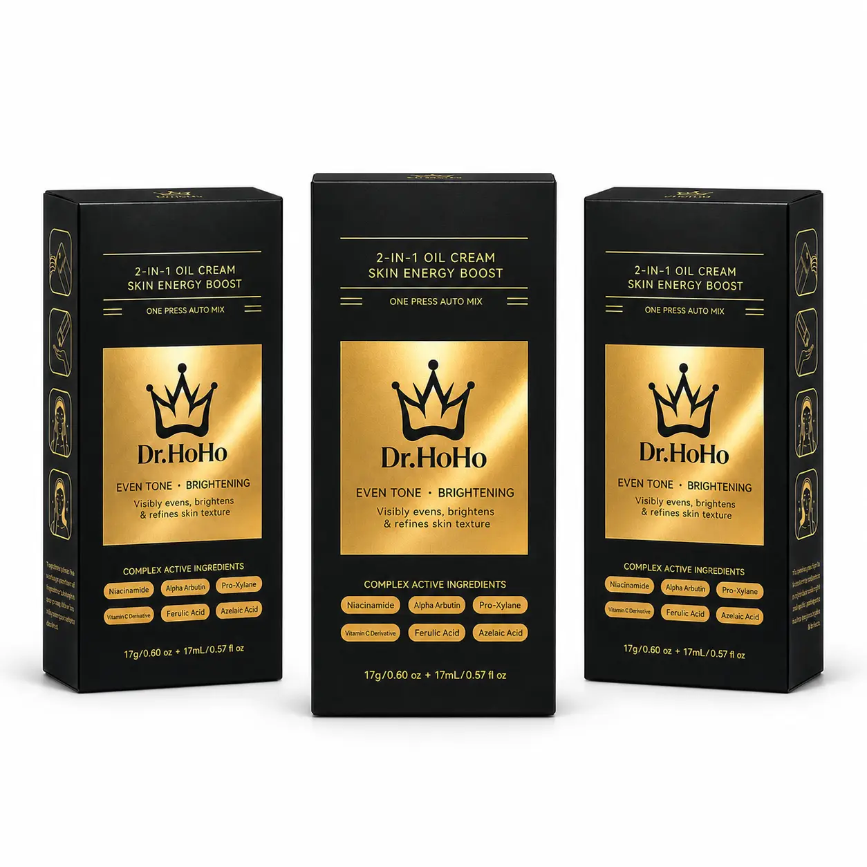 (3 Packs) Dr.HoHo Niacinamide & Vitamin C Brightening Serum - 2-in-1 Oil Cream Mix with Alpha Arbutin & Azelaic Acid - Dark Spots Corrector & Skin Energizer - Even Tone Glow