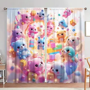 Cartoon Bear Pattern Door Curtain, 1 Set Cute Colorful Bear Pattern Door Curtain, Home Decor for Living Room Bedroom, Room Divider Curtain