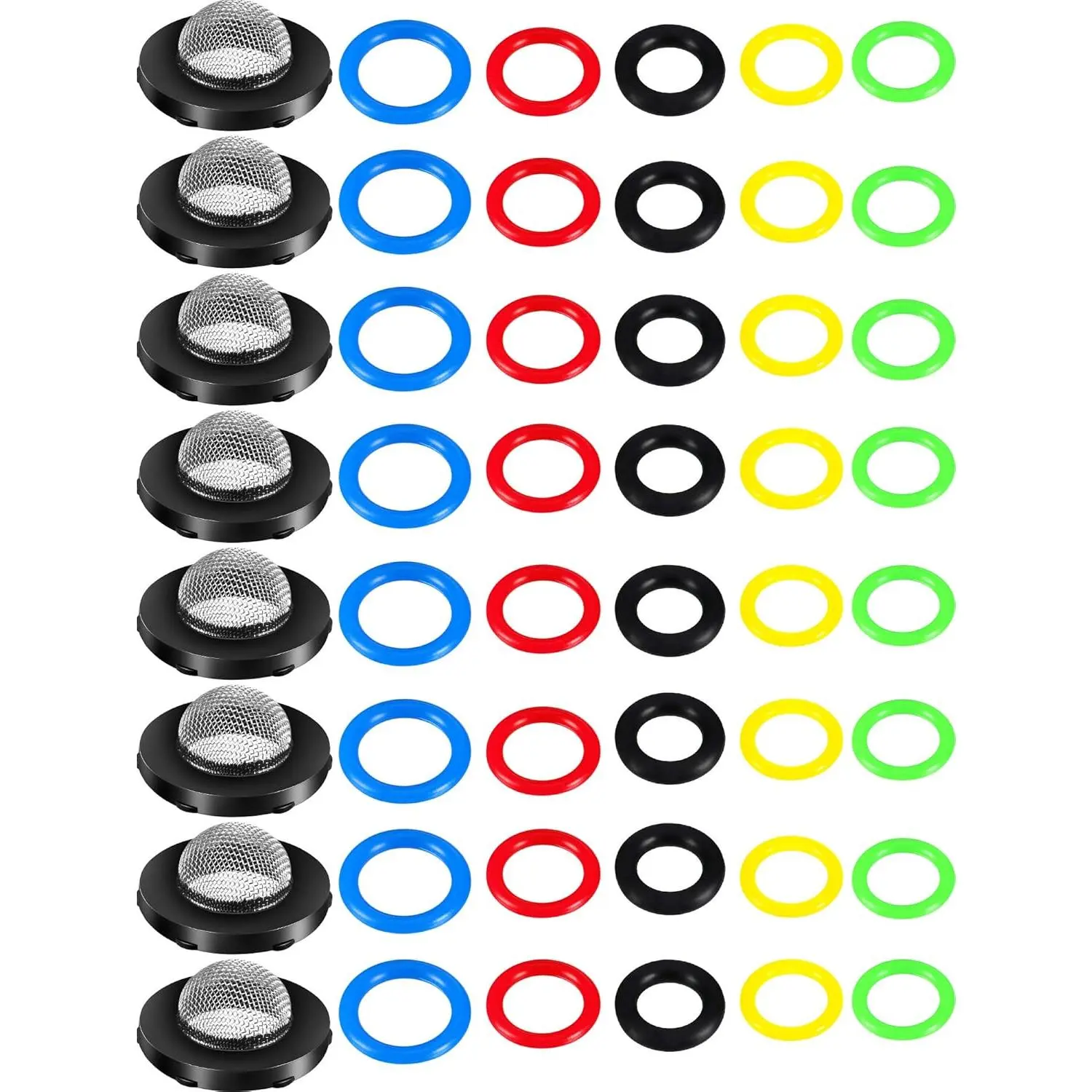 48-Piece Multi-Size Rubber O-Ring Hardware Kit for Power Pressure Washers - 5 Sizes Sealing Parts, Fittings Seals, Stainless Steel Filter for Pumps, Hoses, Guns