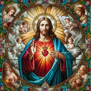 5D DIY Full Drill Round Diamond Painting, Jesus Sacred Heart Mosaic, Canvas, DIY Decorative Painting, Home Wall Decor, Perfect for Birthdays, Anniversaries Gifts, Diamond Painting Kit
