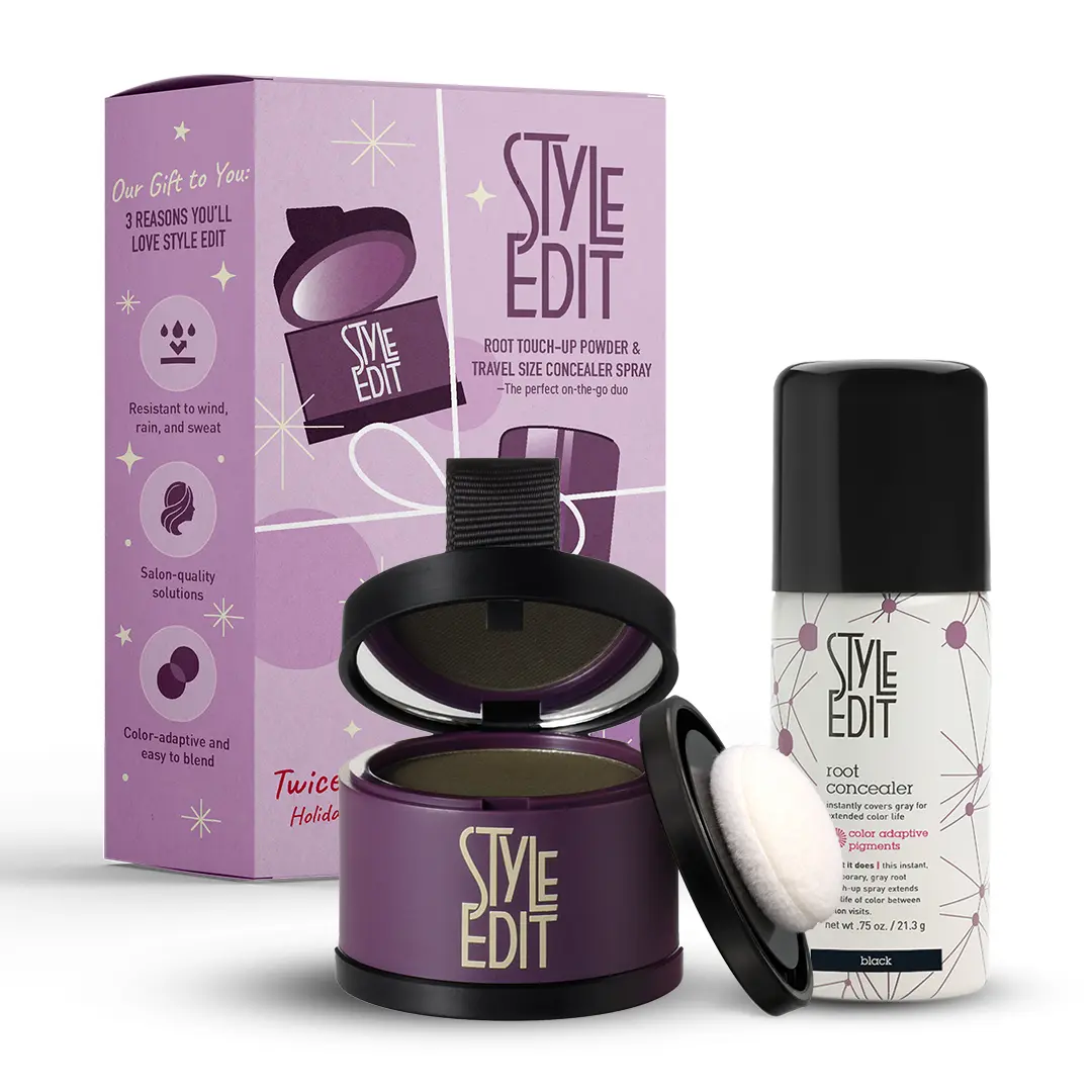 Style Edit Travel Essentials Hair Duo Root Touch Up Powder and Spray | Instant Gray Root Concealer for Grays and Roots Coverage