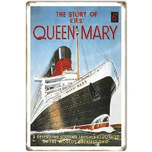 Vintage Tin Sign Queen Mary Greatest Ship Wall Decoration Poster Bar Restaurant Metal Tin Sign 12x8inch