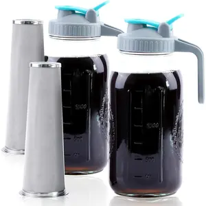 64 Oz Wide Mouth Cold Brew Coffee Maker 2 Set Half Gallon Glass Mason Jar Pitcher With Strainer Spout Lids For Fridge, Lemonade, Cold Brew, Milk