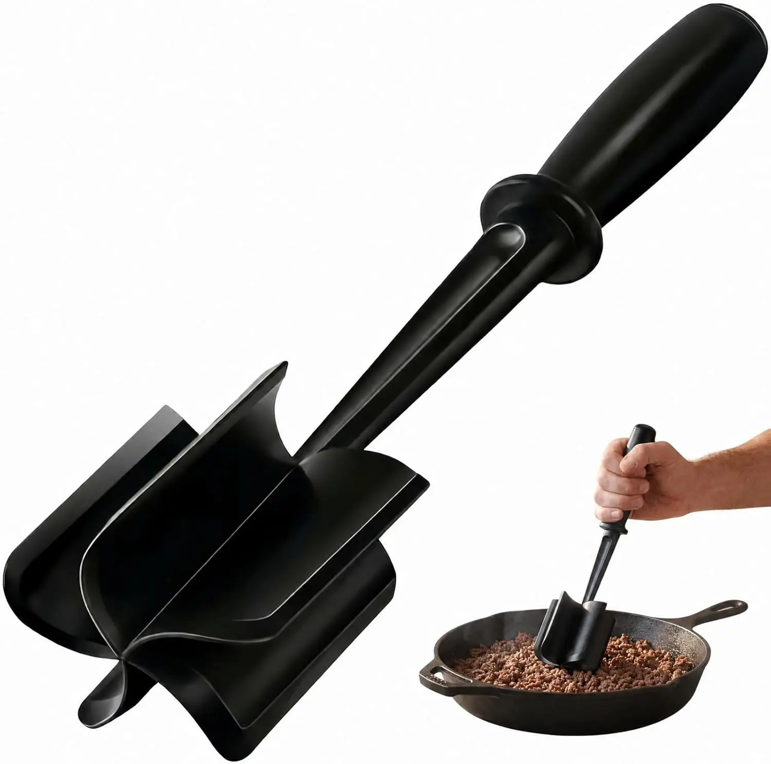 Premium Meat Chopper & Ground Beef Masher, 5 Curved Blade Hamburger Grinder, Non-Stick Mix & Chop Kitchen Tool for Tacos & Burgers, Heat Resistant Nylon Potato Masher, Dishwasher Safe Cooking Utensil (Black)