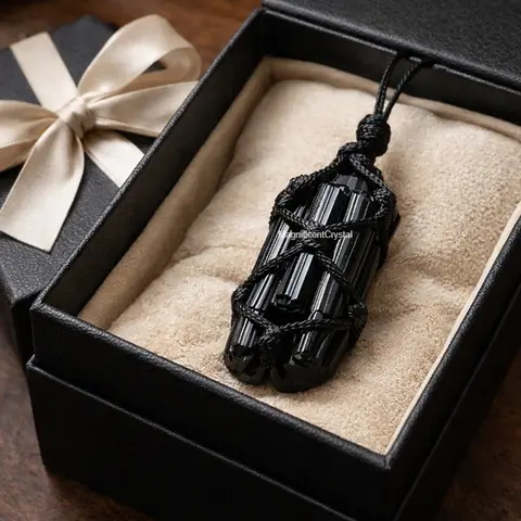 Raw Black Tourmaline Pendant Necklace - Hand-Wrapped Minimalistic Unisex 24-Inch Adjustable Cord Jewelry, Natural Shape Crystal Talisman for Strength, Grounding, Daily Energetic Shielding, 1-of-a-Kind Crystal Talisman Necklaces