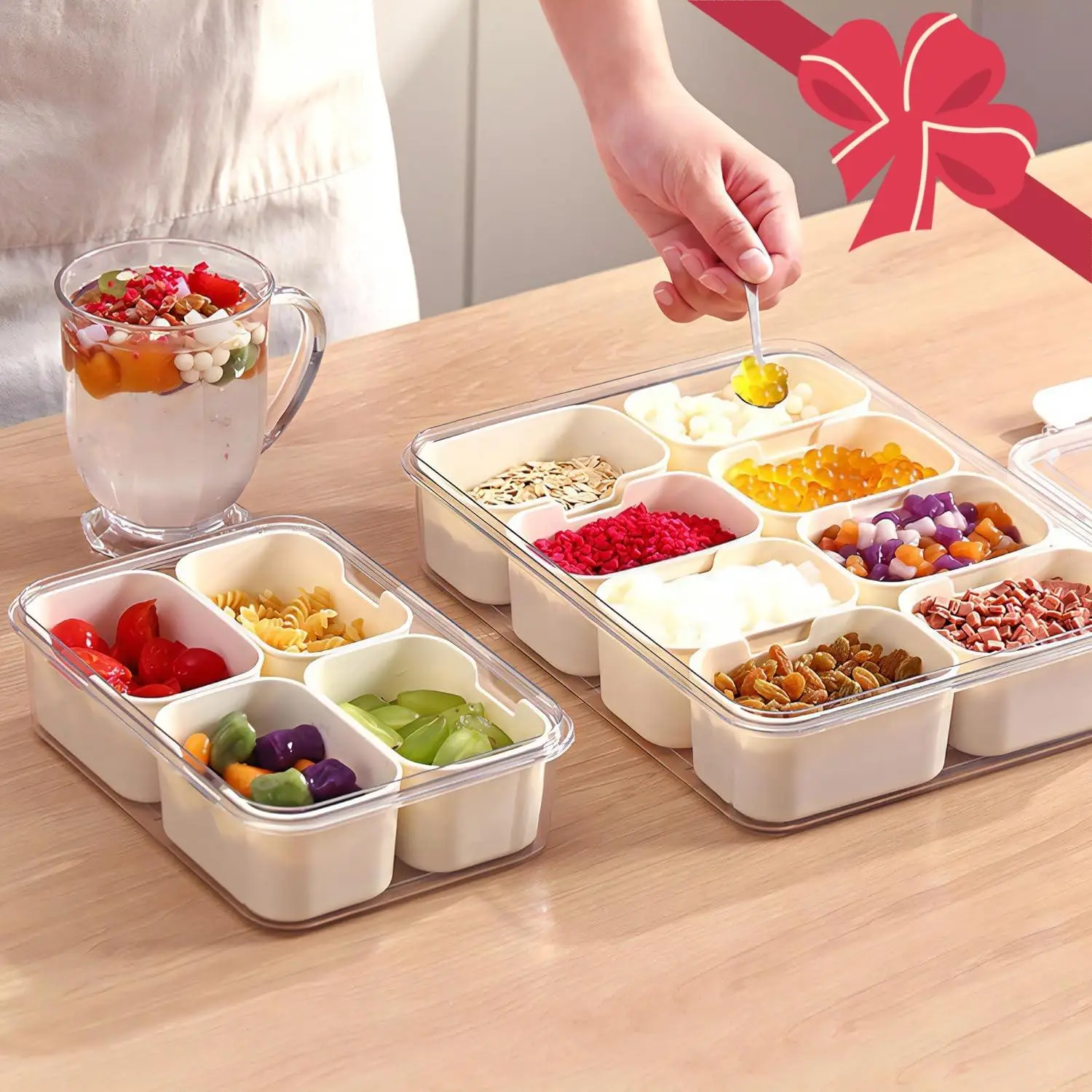 Multi-grid Snack Storage Box, 1/2 Counts Food Storage Container with Lid, Food Storage Box for Home Kitchen