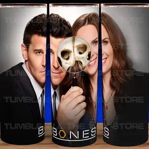 Bones TV Show - Dr Brennan and Agent Booth Cup Mug Tumbler 20oz Stainless Steel Tumbler with Slide Closure Lid, Reusable Plastic Straw, Handmade Design - Drinkware