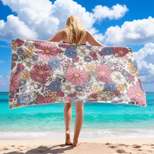 Vintage Bohemian Floral Print Beach Towel, Soft Quick-Dry Fabric for Pool and Home Use, Ideal for Summer Vacations and Outdoor Picnics