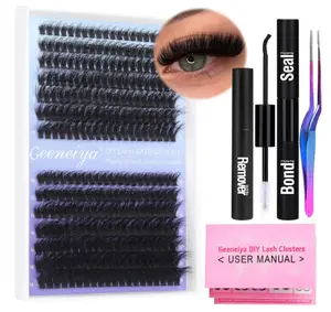 Geeneiya Fluffy Lash Extension Kit Cluster Eyelash Extension Kit Clusters Individual Lashes Kit with Lash Bond and Seal Glue, Lash Remover, Lash Applicator