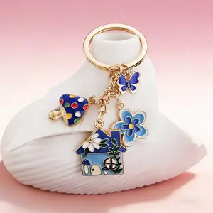 Cute Mushroom Flower Cabin Metal Keychain, Bag Charm for Purse, Backpack, Car Hanging Ornament, Earbud Case Accessory, Women's Gift, Bag Charms