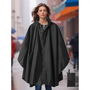 Bright Yellow Unisex Adult Hooded Raincoat with Zipper and Pocket-Lightweight, Loose, Geometric Pattern, Perfect for Hiking and Camping